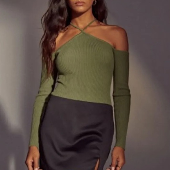 Abercrombie & Fitch Tops - Abercrombie & Fitch Strappy Halter Ribbed Sweater Bodysuit in Green Sz small